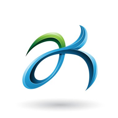 Yeşil ve Mavi Kıvırcık Balık Kuyruğu Harfler A ve K İllüstrasyon gibi