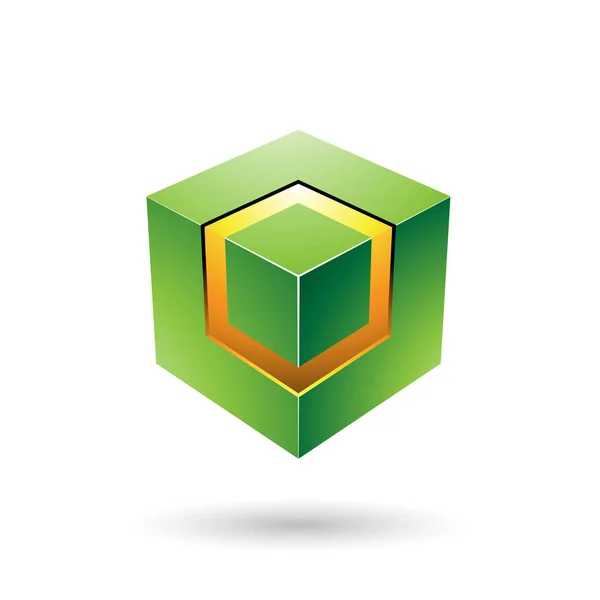 Green Bold Cube with Glowing Core Illustration — Stock Photo, Image