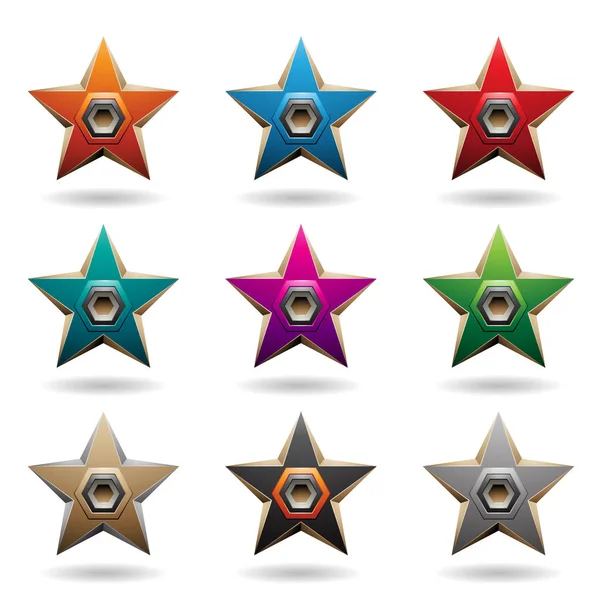 Estrellas en relieve coloridas con formas de altavoz hexágono Illustra —  Fotos de Stock