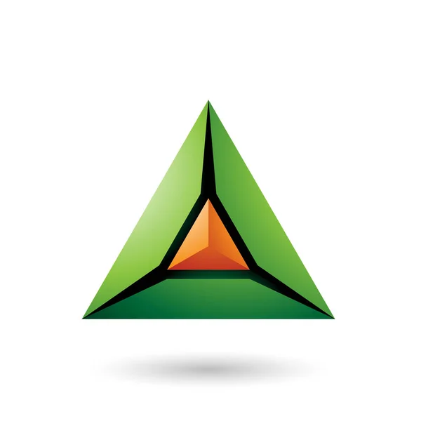 緑とオレンジの3Dピラミッドアイコンイラスト — ストック写真