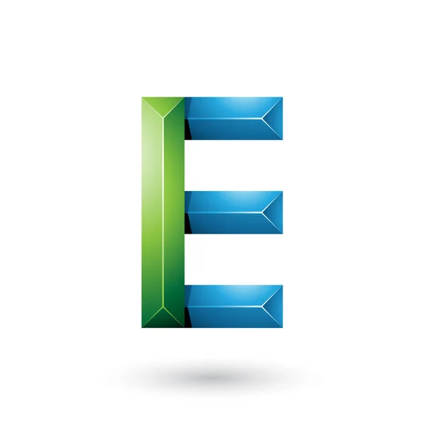 绿色和蓝色金字塔像几何字母 E 插图 — 图库照片