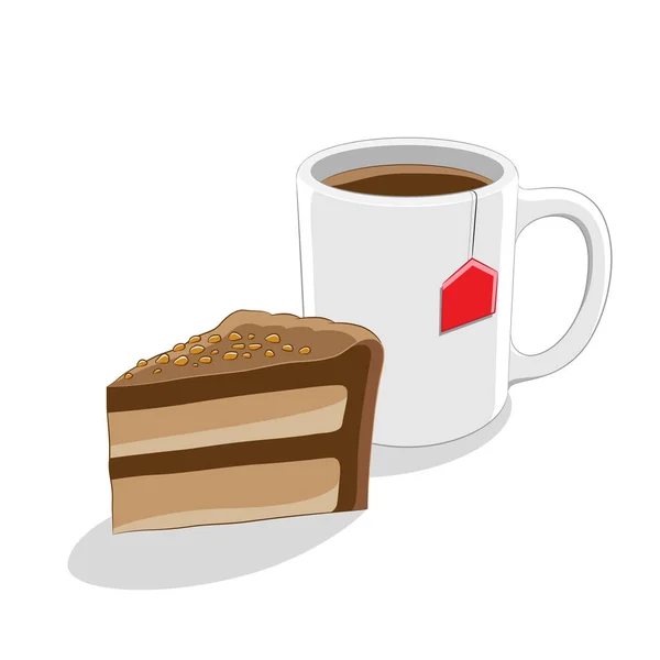 Tarta de chocolate y taza de café Desayuno Ilustración — Foto de Stock