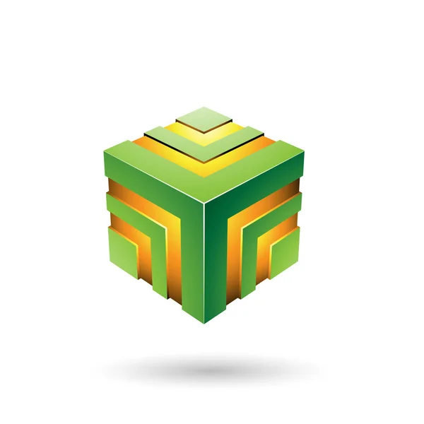 Green Bold Striped Cube Illustration — Stock Photo, Image