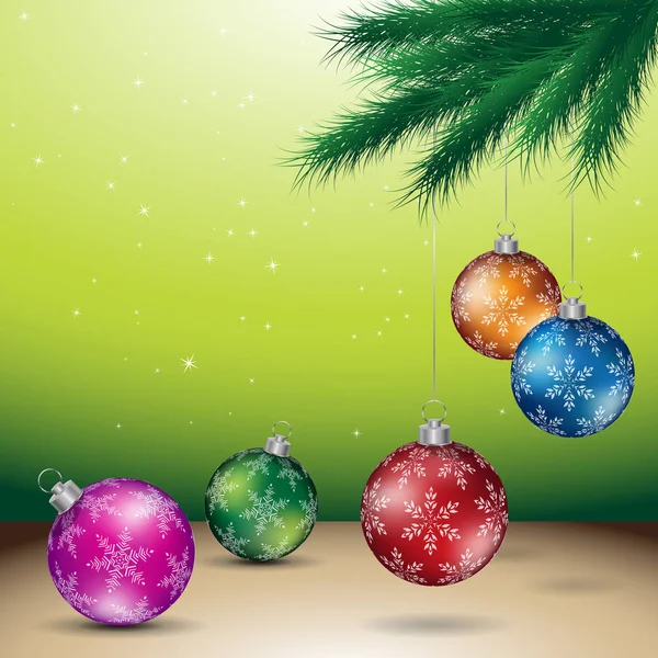 Groene Kerst achtergrond met glanzende kleurrijke ballen illustrati — Stockfoto