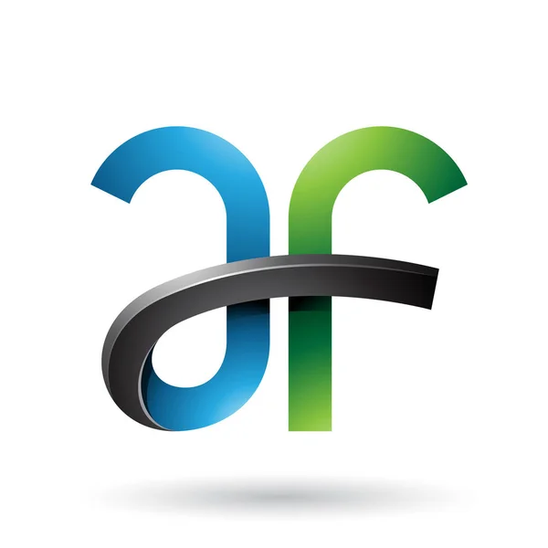 Zielone i niebieskie pogrubione kręte litery A i F ilustracja — Zdjęcie stockowe