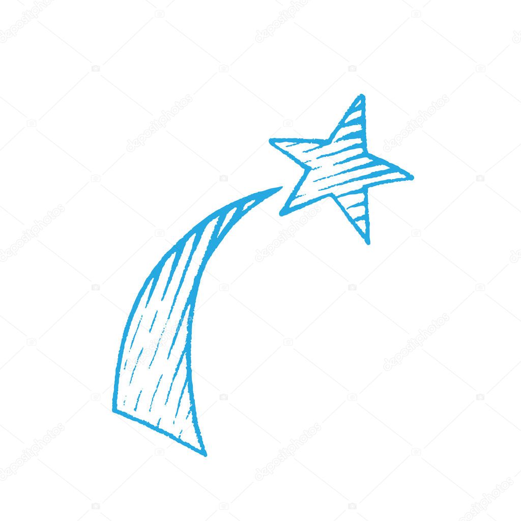 Illustration of Blue Ink Sketch of Shooting Star isolated on a White Background