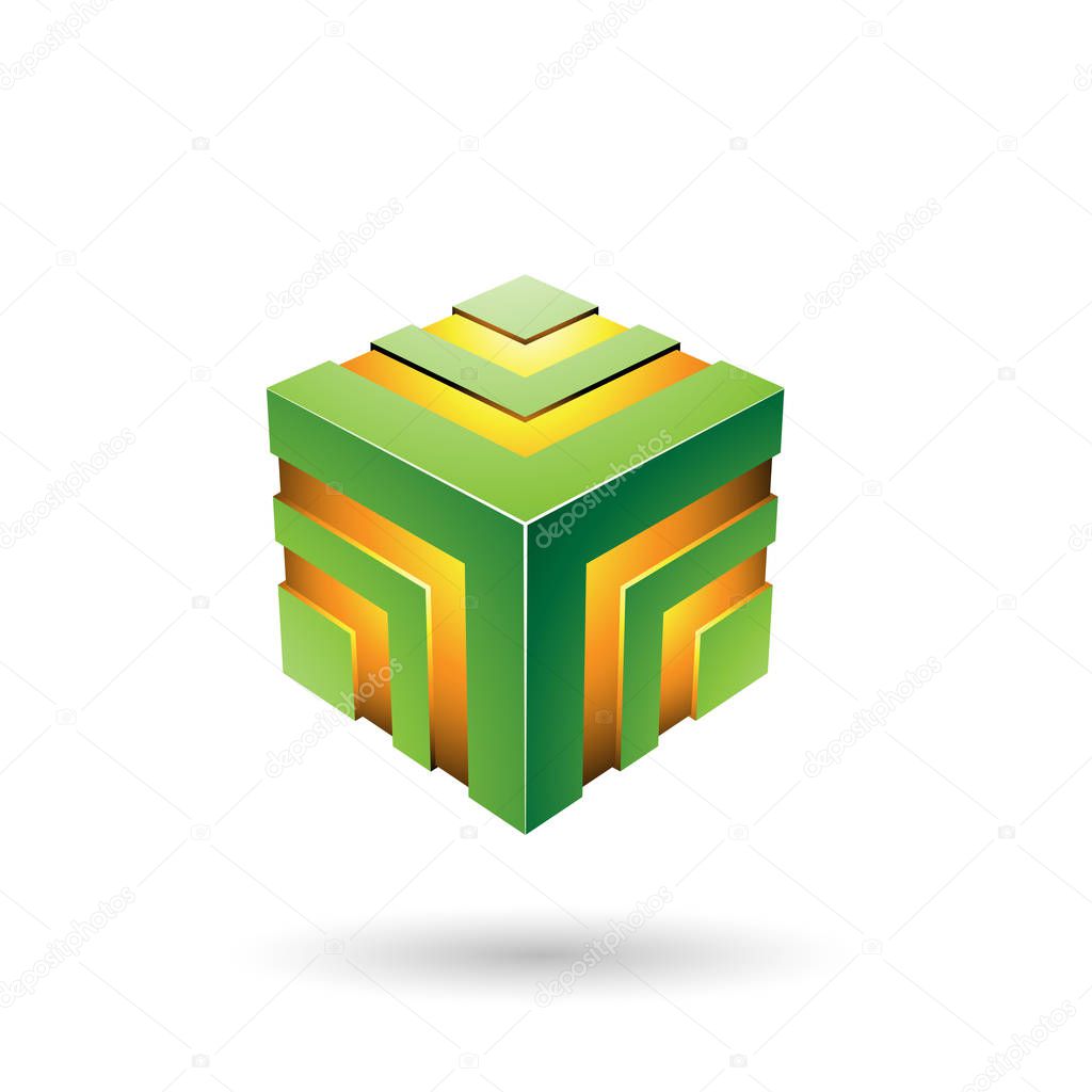 Illustration of Green Bold Striped Cube isolated on a white background