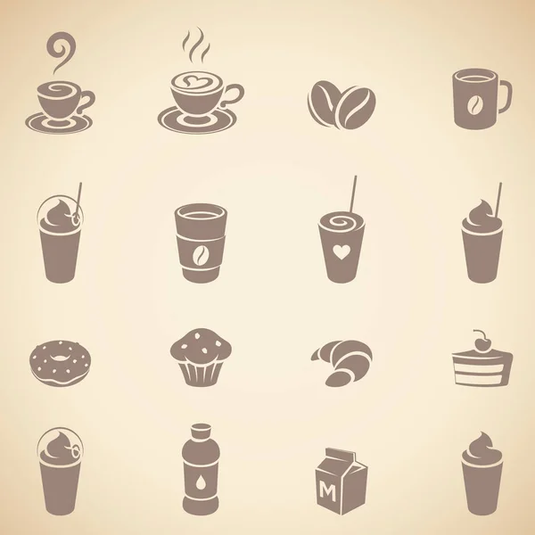 Brown Coffee and Breakfast Icons on a Beige Background Illustrat — Stock Photo, Image