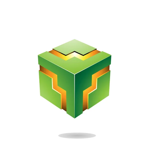 Green Bold Zigzag Cube Illustration — Stock Photo, Image