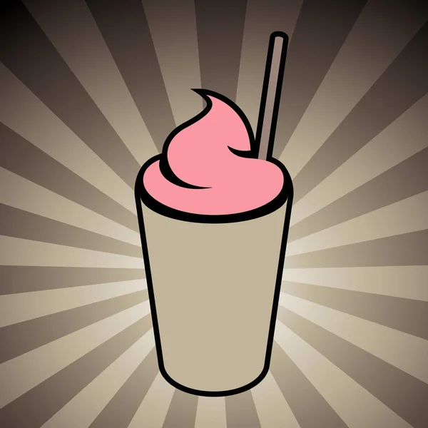 Brown and Pink Mılkshake with a Straw Icon on a Brown Striped B — Stock Photo, Image