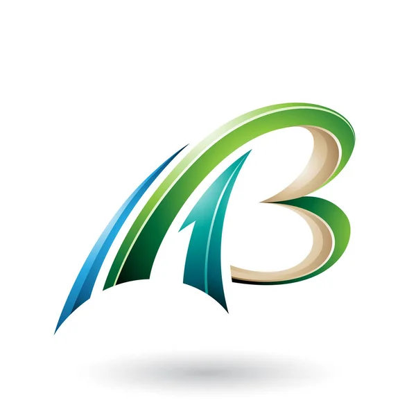 Grön och beige flygande dynamiska 3D-bokstäver A och B illustration — Stockfoto