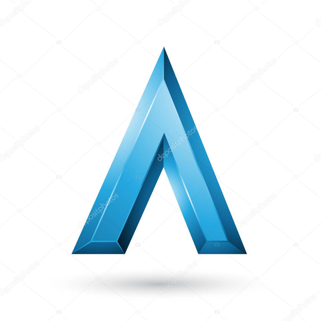 Illustration of Blue Glossy Geometrical Letter A isolated on a White Background