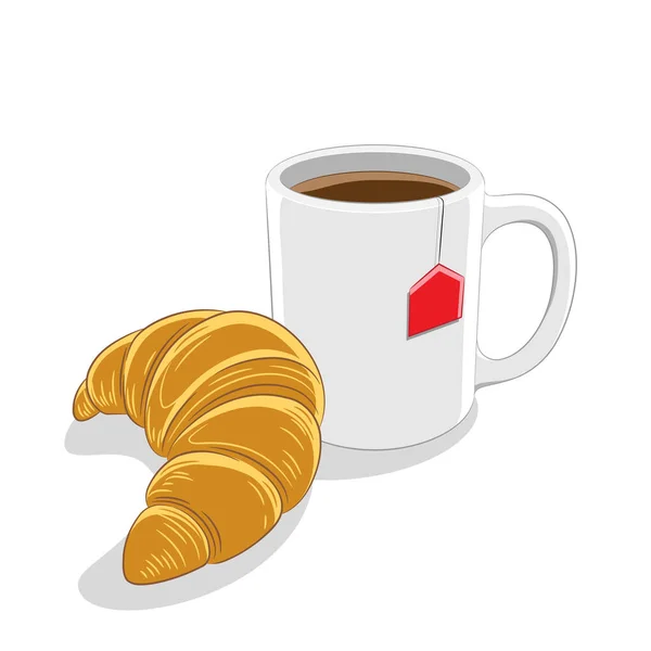 Croissant i Coffee kubek śniadanie ilustracja — Zdjęcie stockowe