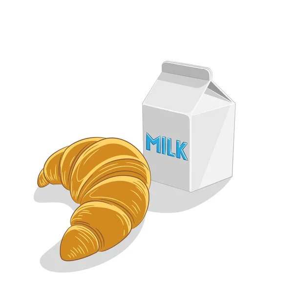 Croissant en melk ontbijt illustratie — Stockfoto
