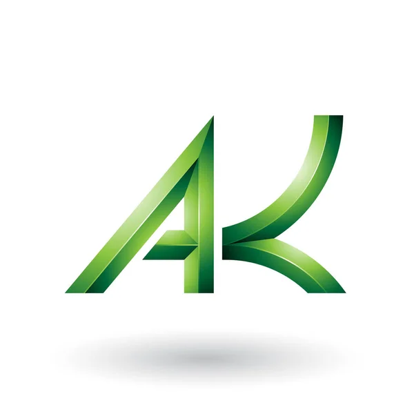 Zöld merész és görbe geometrikus betűk A és K illusztráció — Stock Fotó