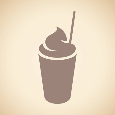 Bej Arka Plan üzerinde izole edilmiş bir Saman Simgesi ile Kahverengi Milkshake