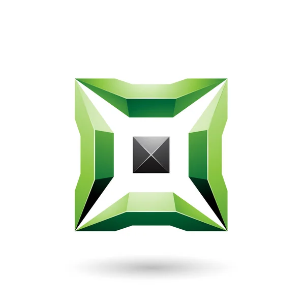 Zielony i czarny kwadrat z 3D błyszczące kawałki ilustracji — Zdjęcie stockowe