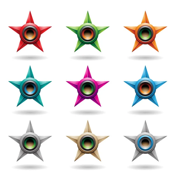 Estrellas en relieve con coloridas formas de altavoz redondo Illustrati —  Fotos de Stock