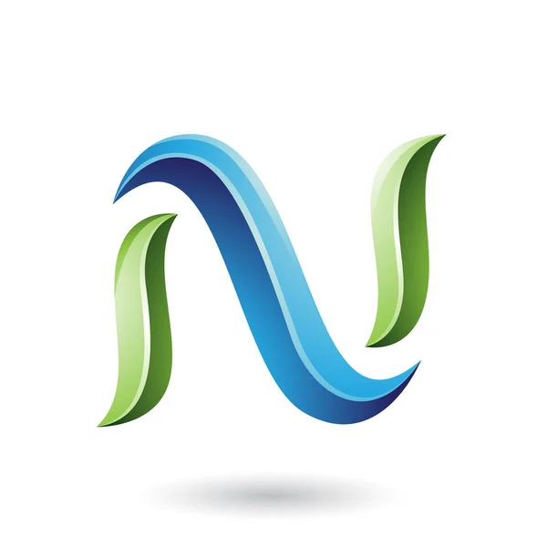 Grön och blå glänsande orm formad bokstaven N illustration — Stockfoto