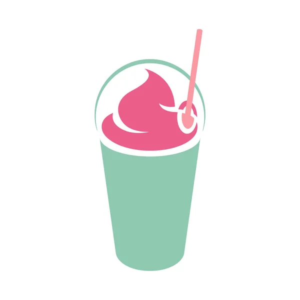 뚜껑과 밀짚 아이콘이 분리된 녹색과 분홍색 밀크쉐이크 — 스톡 사진