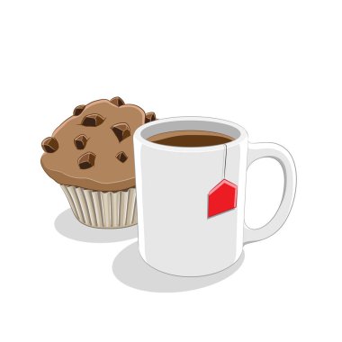 Kahve Kupa ve Muffin Kahvaltı İllüstrasyon