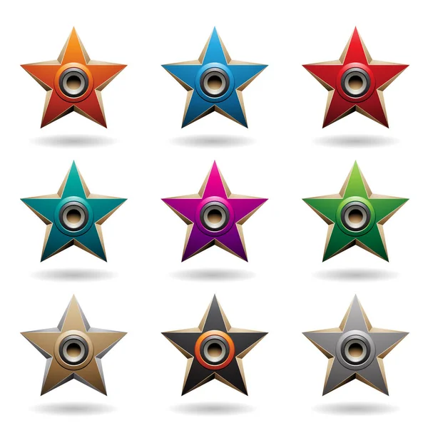 五颜六色的浮雕星与圆形扬声器形状 Illustrati — 图库照片