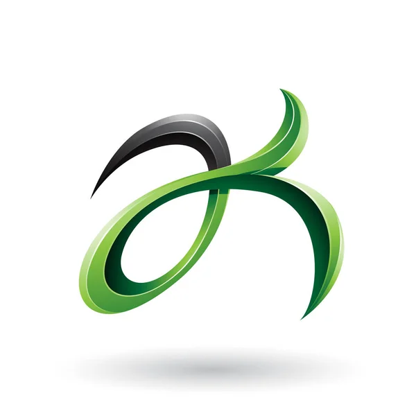 Cauda de peixe encaracolado verde e preto como letras A e K Illustratio — Fotografia de Stock