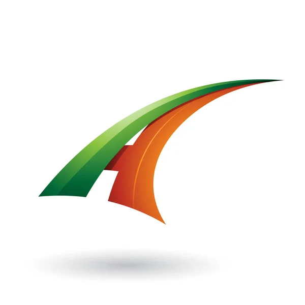 Grönt och orange dynamiskt flygande brev en illustration — Stockfoto