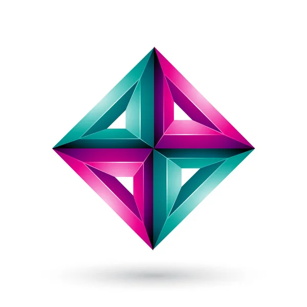 Grüne und magenta 3D geometrisch geprägte Diamantform illustriert — Stockfoto