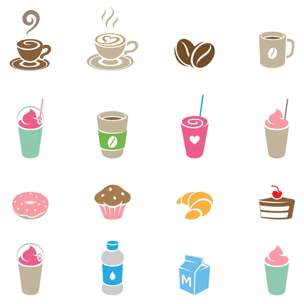 Kolorowe kawy i śniadanie ikony na białym tle Illust — Zdjęcie stockowe