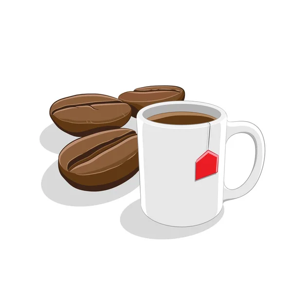 Koffiebonen en koffiemok ontbijt illustratie — Stockfoto