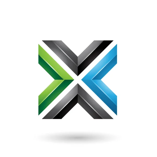 Zielony niebieski i czarny kwadrat w kształcie litery X ilustracja — Zdjęcie stockowe