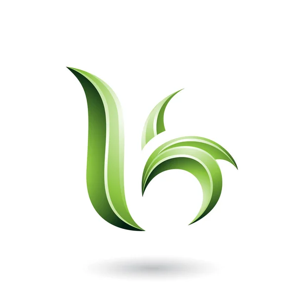 Zielony błyszczący liść w kształcie litery B lub K ilustracja — Zdjęcie stockowe