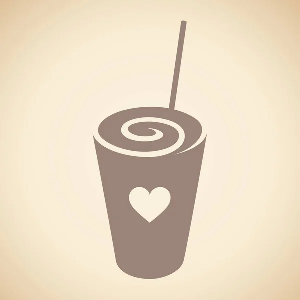 Hnědouhelný mléčný koktejl s ikonou srdce izolované na béžový BAC — Stock fotografie