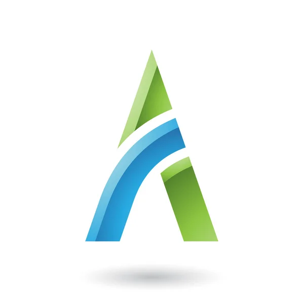 Grön och blå bokstav A med en böjt pinne illustration — Stockfoto