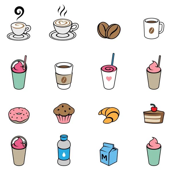 Kávé és reggeli ikonok a fehér háttér illusztráció — Stock Fotó