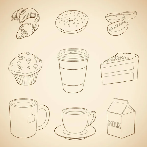 Icone di caffè e colazione su sfondo beige Illustrazione — Foto Stock