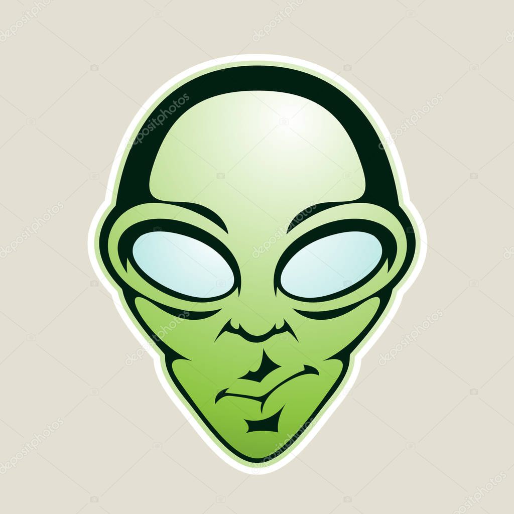 Illustration of Green Alien Head Cartoon Icon isolated on a White Background