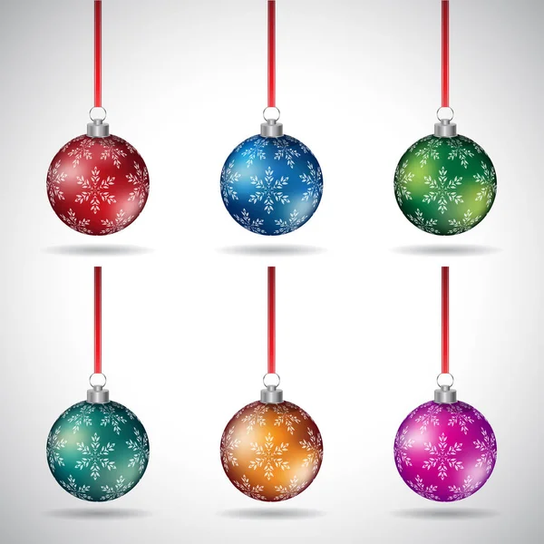 Bolas de Navidad con diseños abstractos y cinta roja Illustratio —  Fotos de Stock