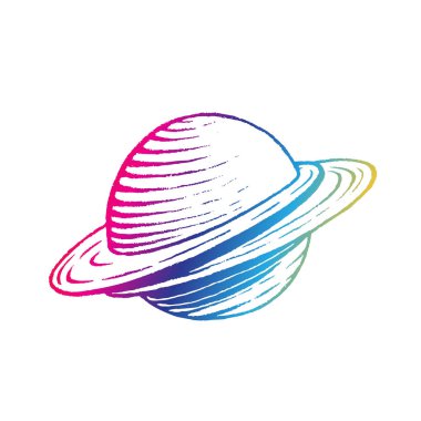 Planet İllüstrasyon Gökkuşağı Renkli Mürekkep Kroki