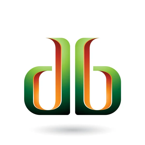 Ilustración de letras D y B de doble cara naranja y verde — Foto de Stock