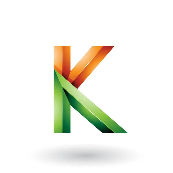 Pomarańczowy i zielony błyszczący 3D geometryczny litera K ilustracja — Zdjęcie stockowe