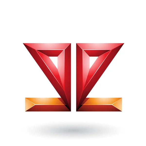 Orange och röd 3D geometriskt dubbelsidig präglade bokstaven E ill — Stockfoto