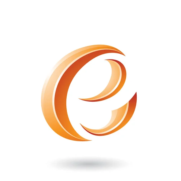 Pomarańczowy błyszczący kształt półksiężyca litera E ilustracja — Zdjęcie stockowe