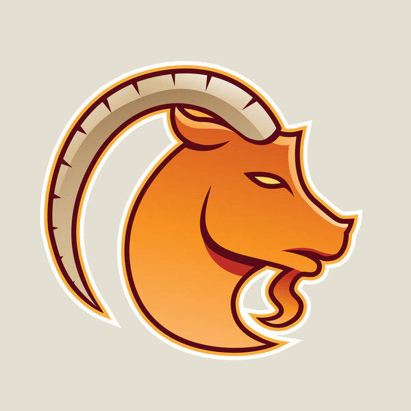 Orange Goat with a Long Horn Icon Illustration