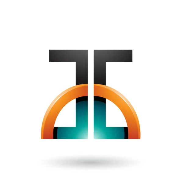 Persische grüne und orangefarbene Buchstaben a und g mit einem glänzenden Halbkreis — Stockfoto