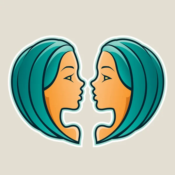 Persian Green Gemini or Twins Icon Illustration — Stock Photo, Image