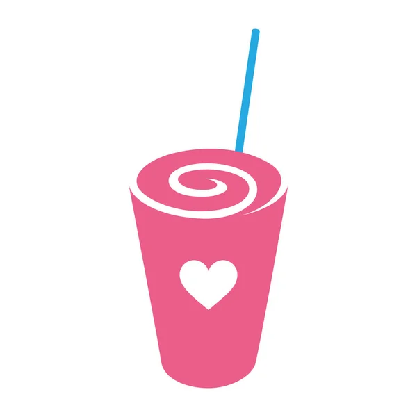 Roze swirly milkshake met een hart icoon geïsoleerd op een witte rug — Stockfoto