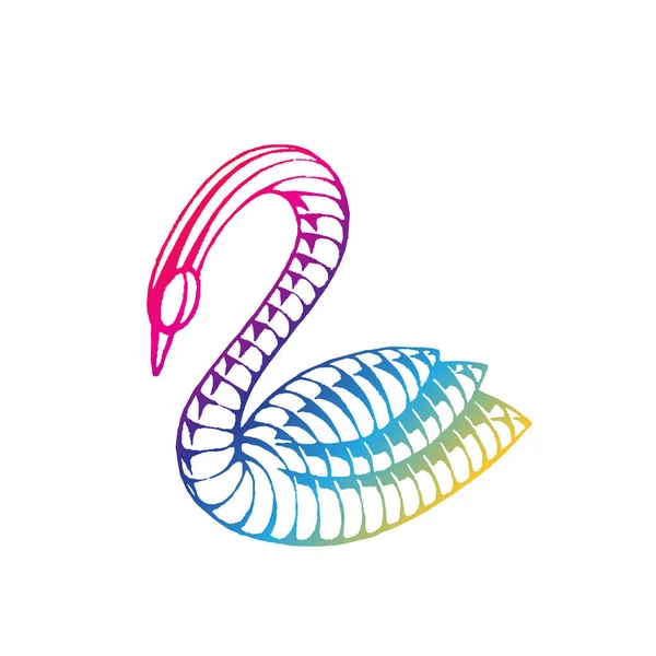 Arco-íris colorido tinta esboço da ilustração do cisne — Fotografia de Stock