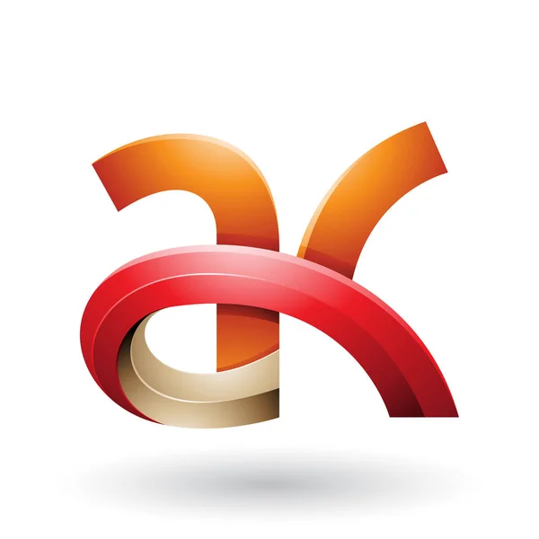 オレンジと赤の3D大胆な曲線文字AとKイラスト — ストック写真